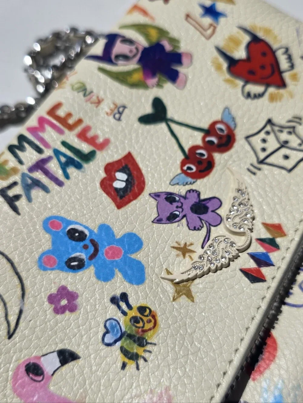 Zadig & Voltaire Cream Mini Clutch with Multicolor Graphic Motifs